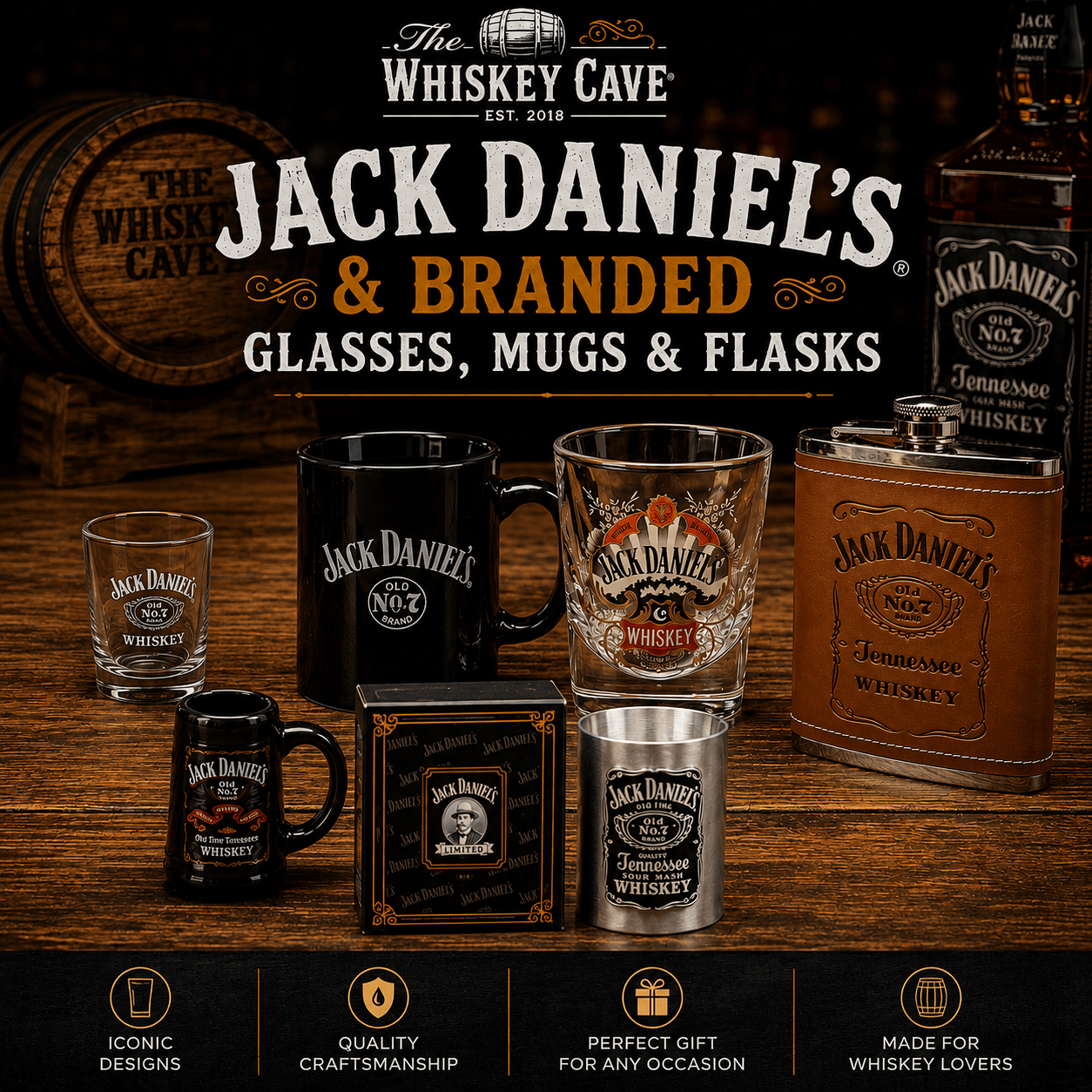 Jack Daniel’s & Branded Glasses, Mugs and Flasks