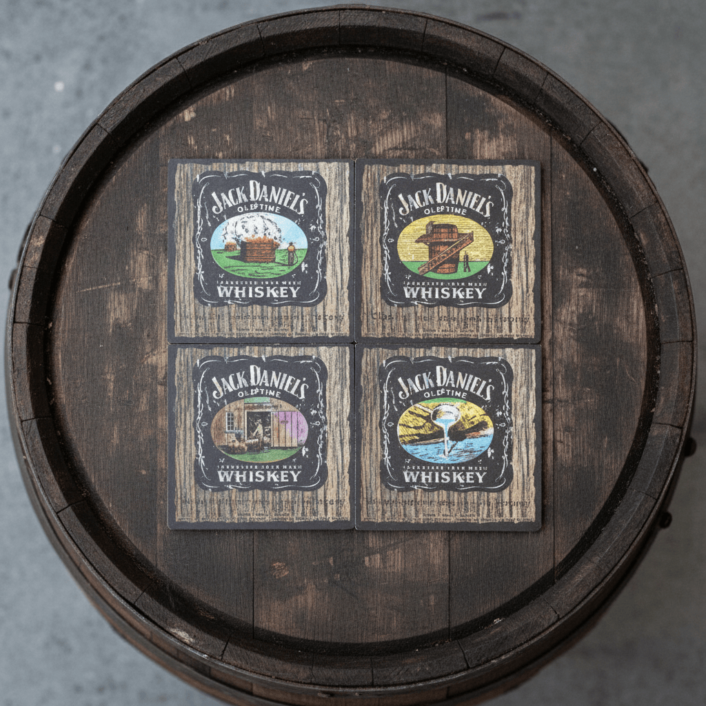 イギリス ヴィンテージ 60s〜70s レトロ キャセロール4セット 1970's Sealed Pack of Four Jack Daniel's Coasters - The Whiskey Cave