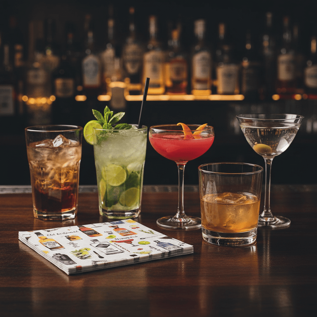 Alcohol Bottles Cocktail Napkins - The Whiskey Cave