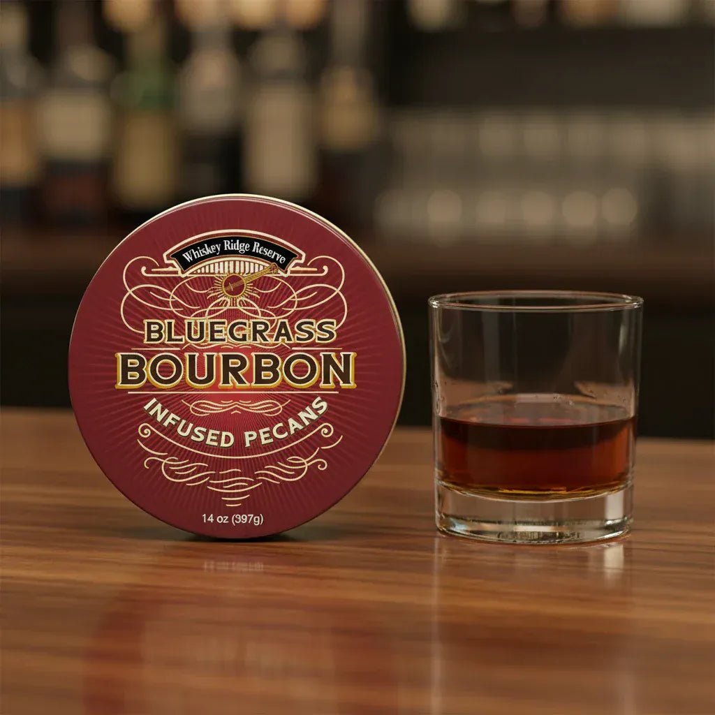 Bluegrass Bourbon Infused Pecans 14 ounce Tin - The Whiskey Cave