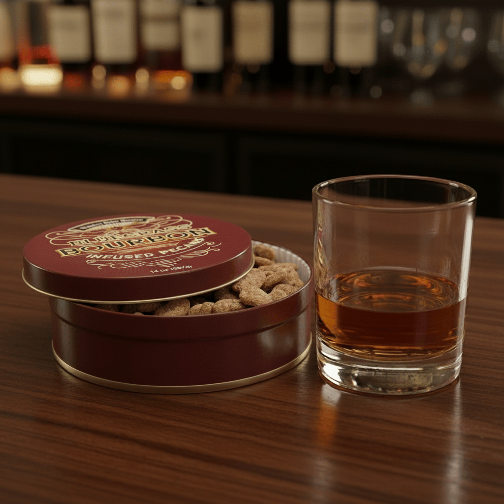 Bluegrass Bourbon Infused Pecans 14 ounce Tin - The Whiskey Cave