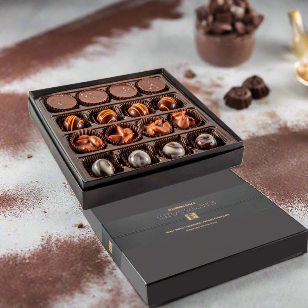 Bourbon Barrel Assorted Artisan Chocolates 16 Piece Box - The Whiskey Cave