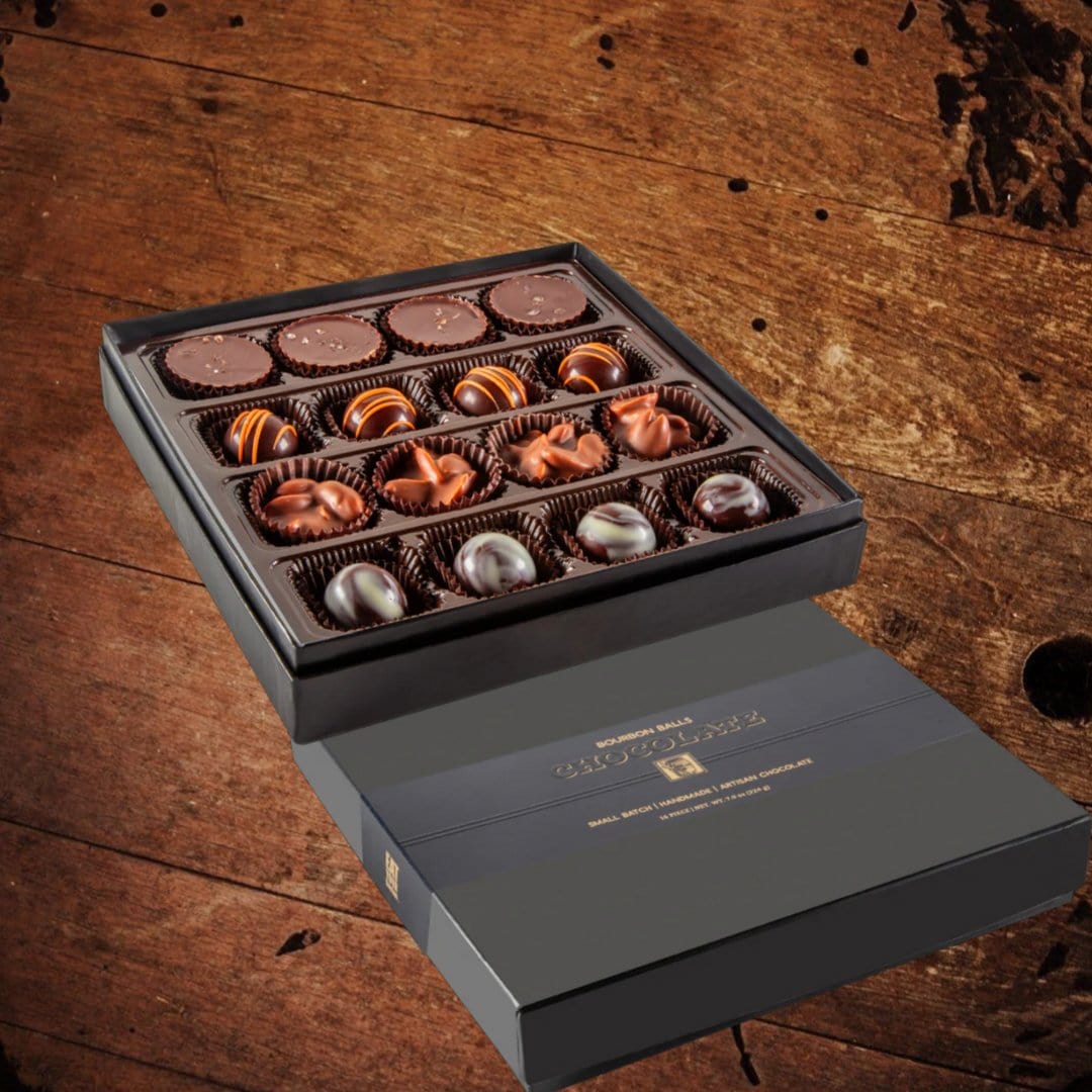 Bourbon Barrel Assorted Artisan Chocolates 16 Piece Box - The Whiskey Cave