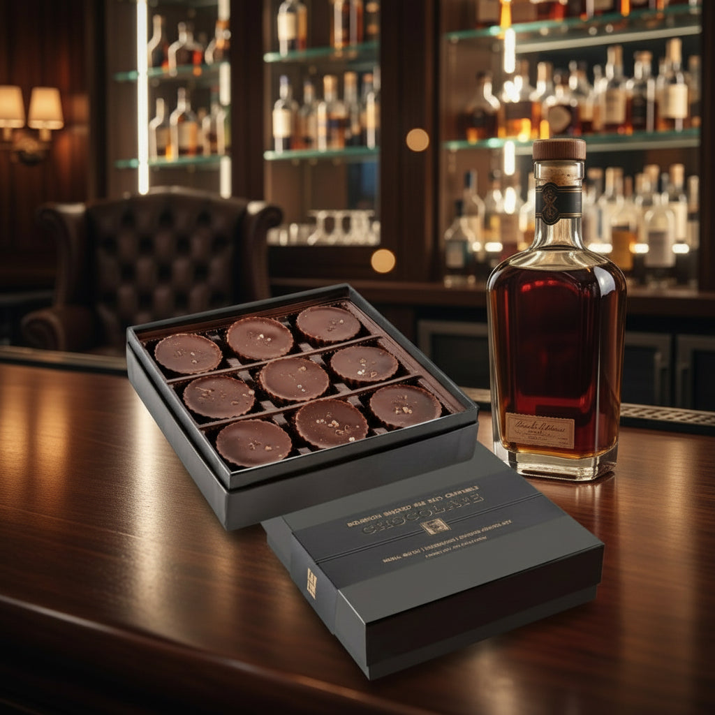 Bourbon Smoked Sea Salt Caramels 9 piece box - The Whiskey Cave
