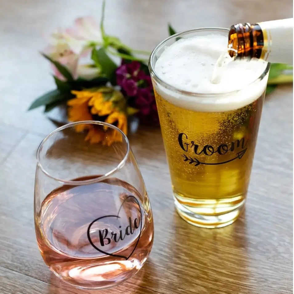 Bride and Groom Boxed Glass Set - The Whiskey Cave