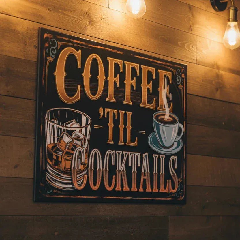 Cocktails til Coffee Metal Sign - The Whiskey Cave