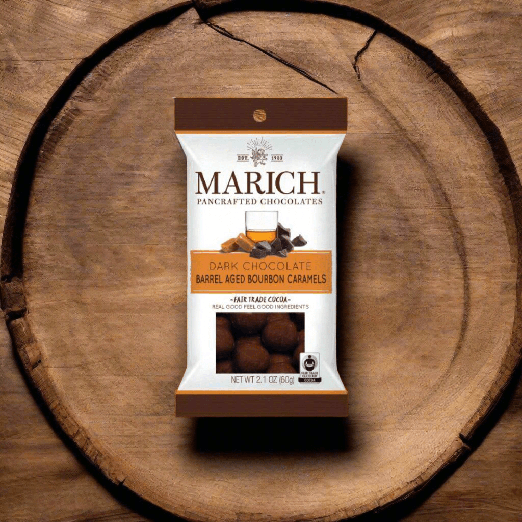 Dark Chocolate Barrel Aged Bourbon Caramels by Marich - The Whiskey Cave