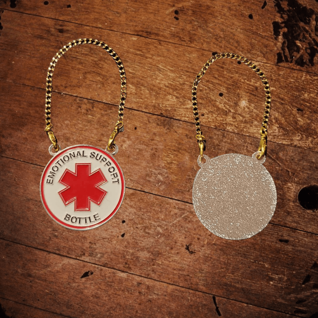 Emotional Support Bottle Metal Enameled Hang Tag - The Whiskey Cave