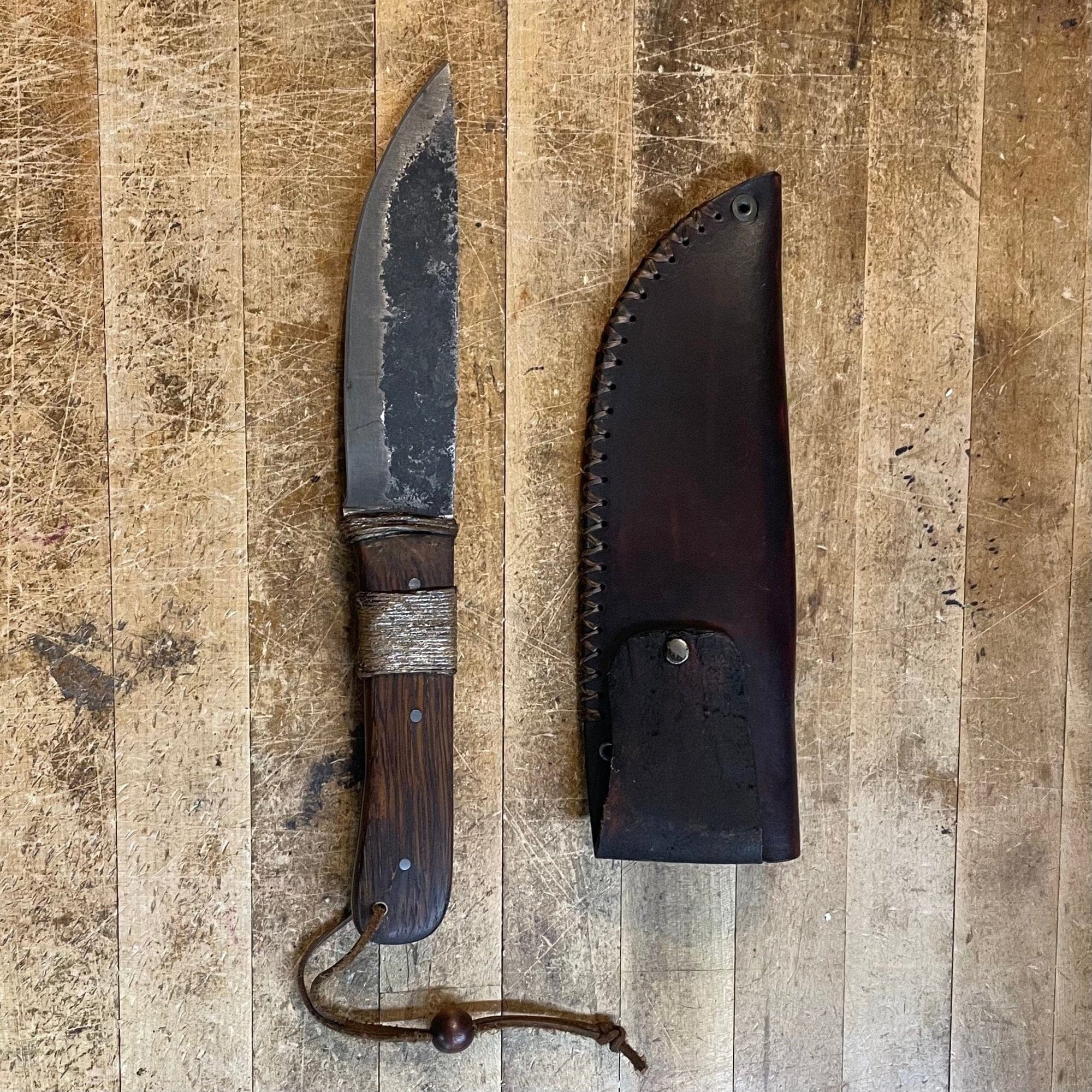 Hand Forged Camp Knife with TN Whiskey Barrel Stave Handle - The Whiskey Cave