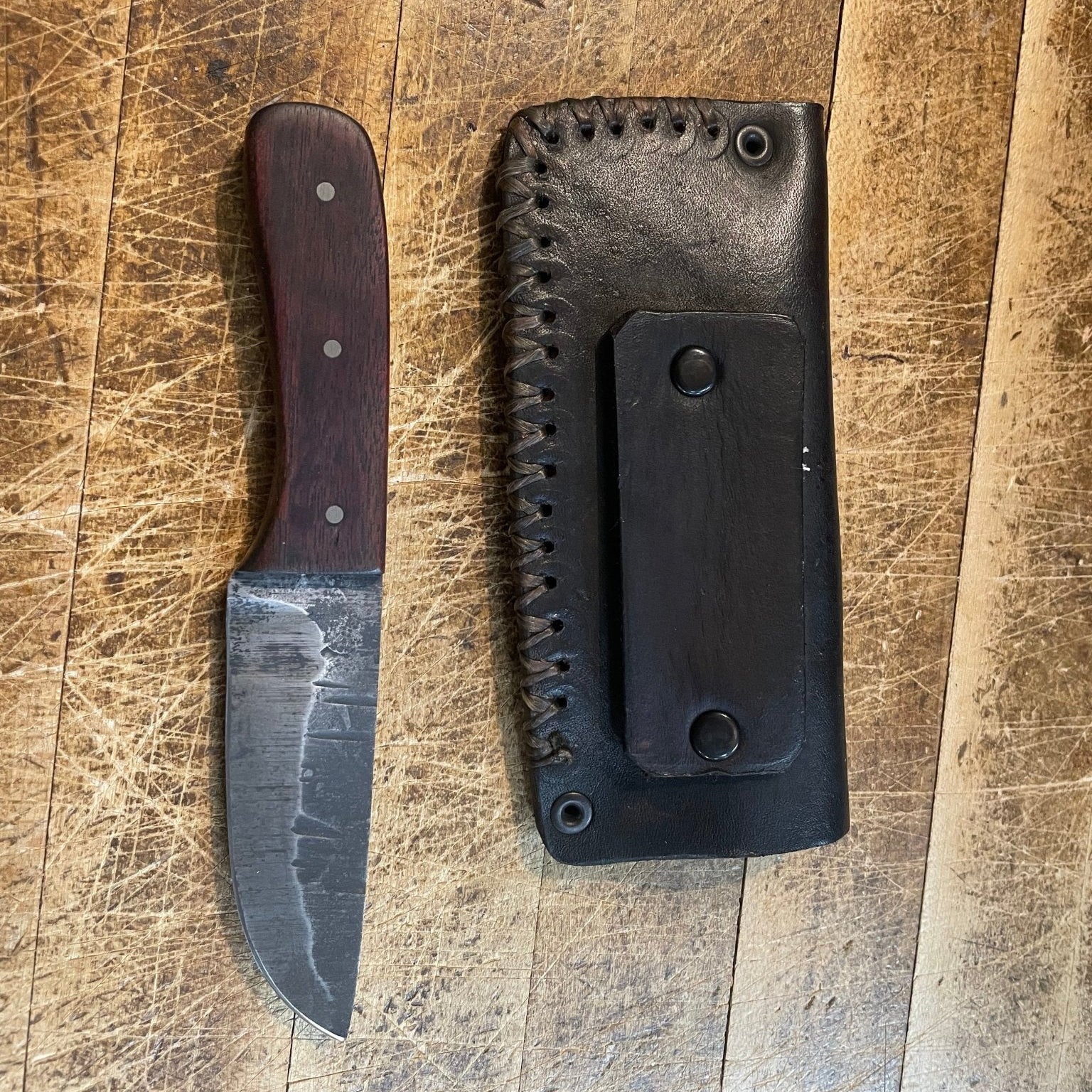 Hand Forged Knife with TN Whiskey Barrel Stave Handle - The Whiskey Cave