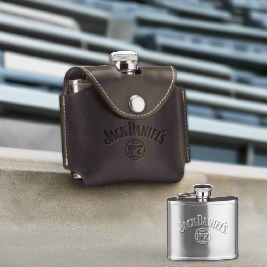 Jack Daniel’s 4 ounce Leather covered Stainless Flask - The Whiskey Cave