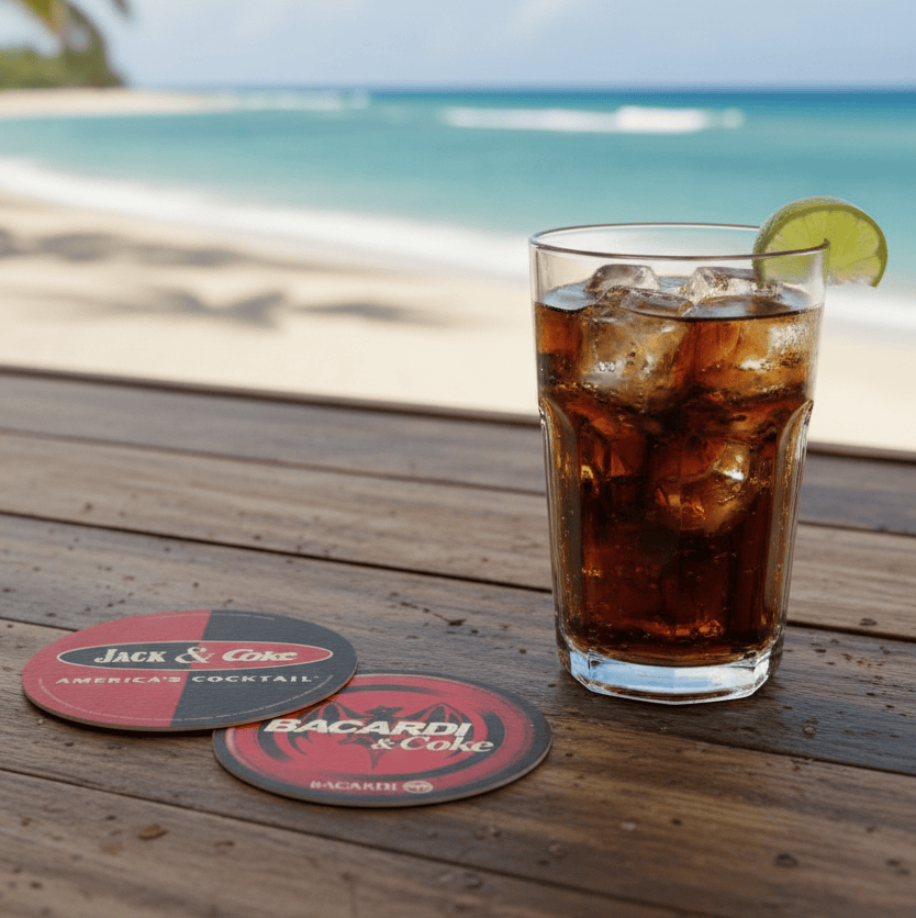 Jack Daniel’s and Coke and Bacardi Rum Coaster from 2003 - The Whiskey Cave