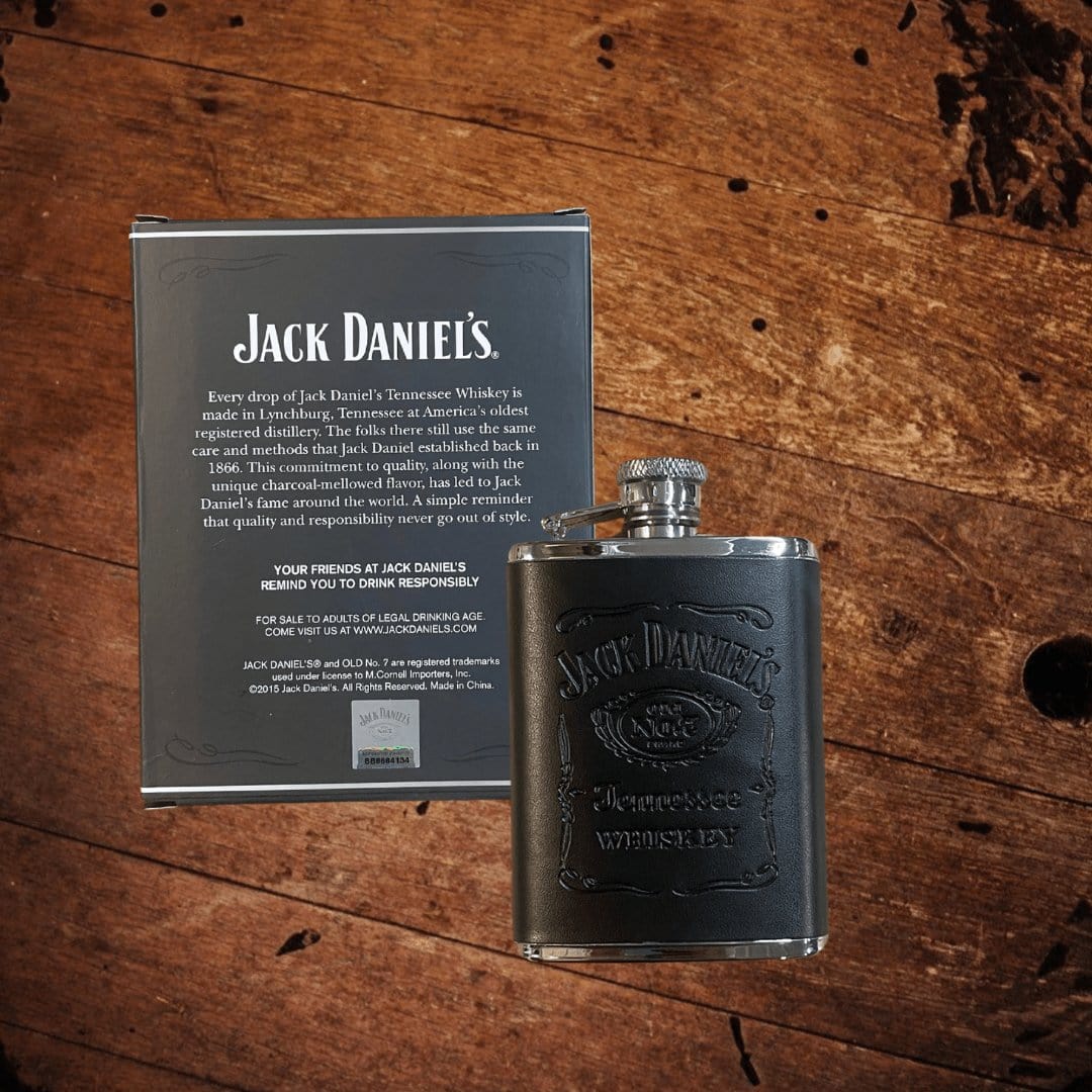 Jack Daniel’s Barrel 3 ounce Leather covered Stainless Flask - The Whiskey Cave