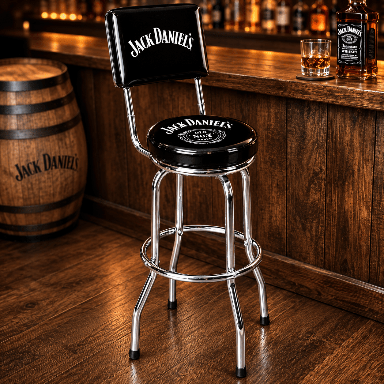 Jack Daniel’s Swivel Bar Stool with Back Rest - The Whiskey Cave