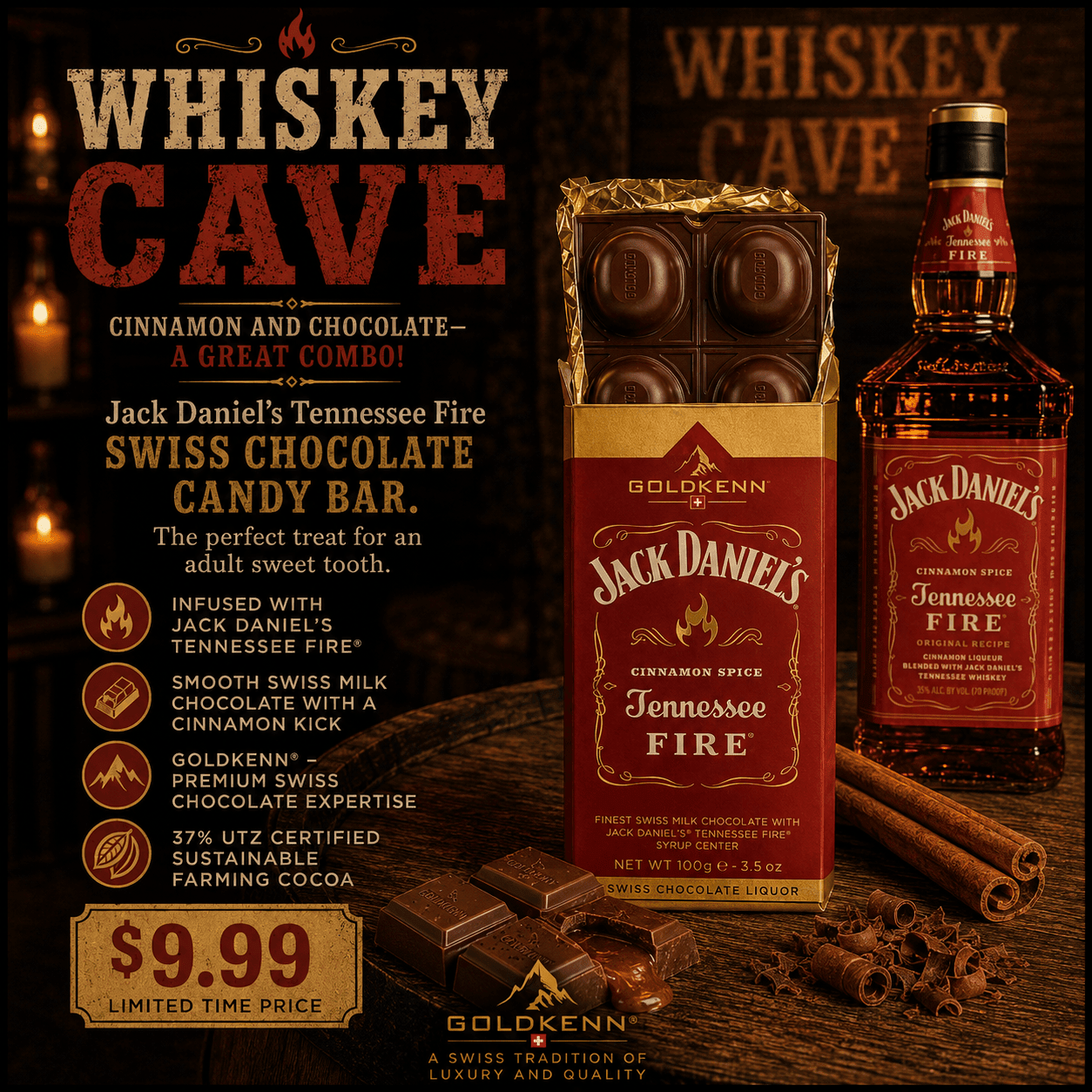 Jack Daniel’s Tennessee Fire Swiss Chocolate - The Whiskey Cave