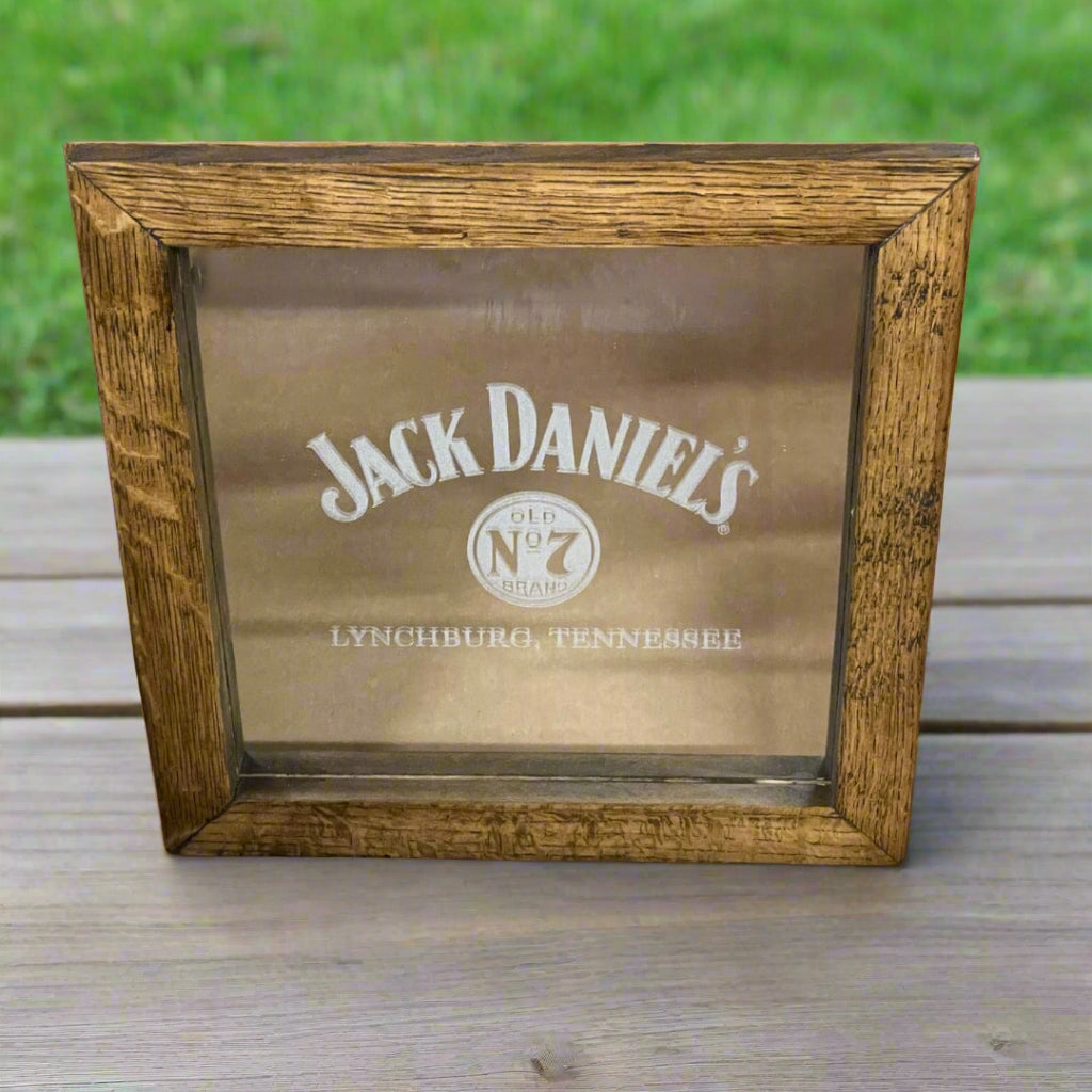 Jack Daniel’s Wood Framed Old No 7 Etched Mirror - The Whiskey Cave