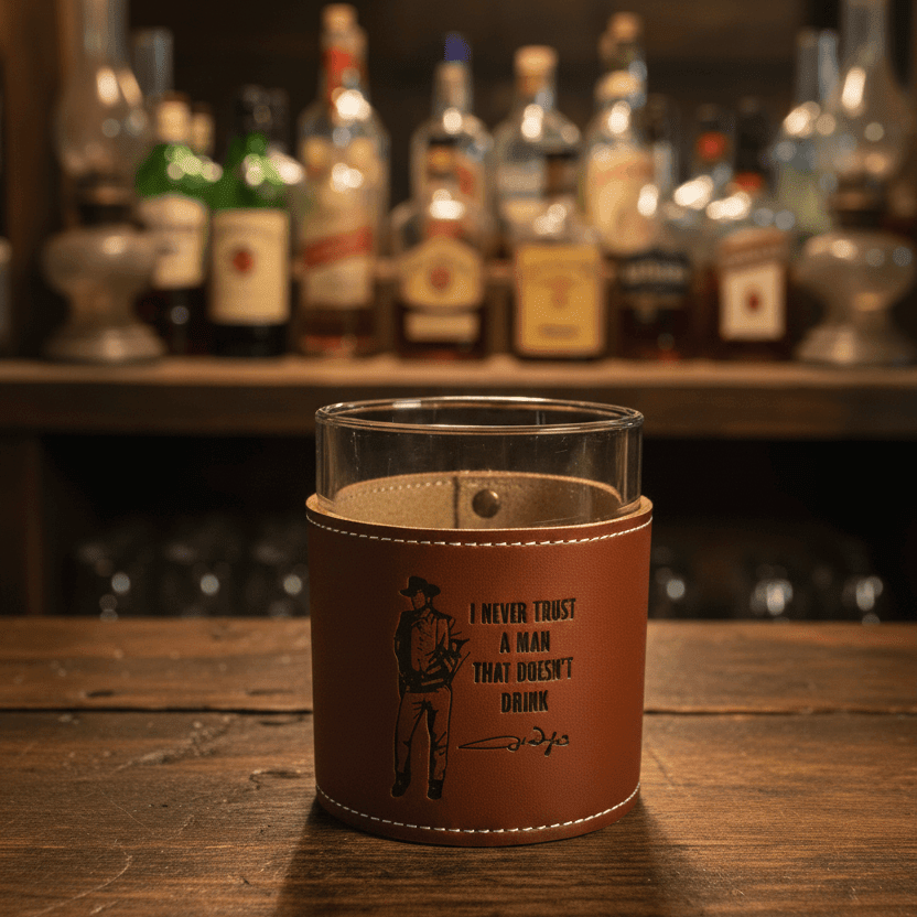 John Wayne Leather Wrapped Glass Rocks - The Whiskey Cave