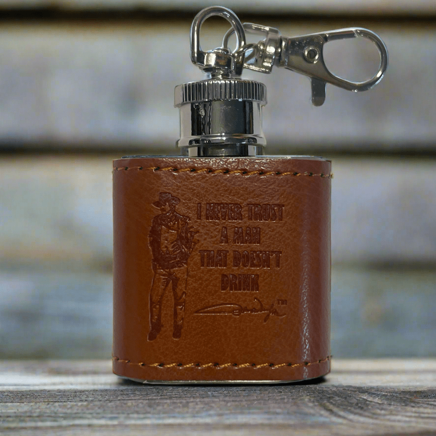 John Wayne Mini Leather Key Ring Flask - The Whiskey Cave