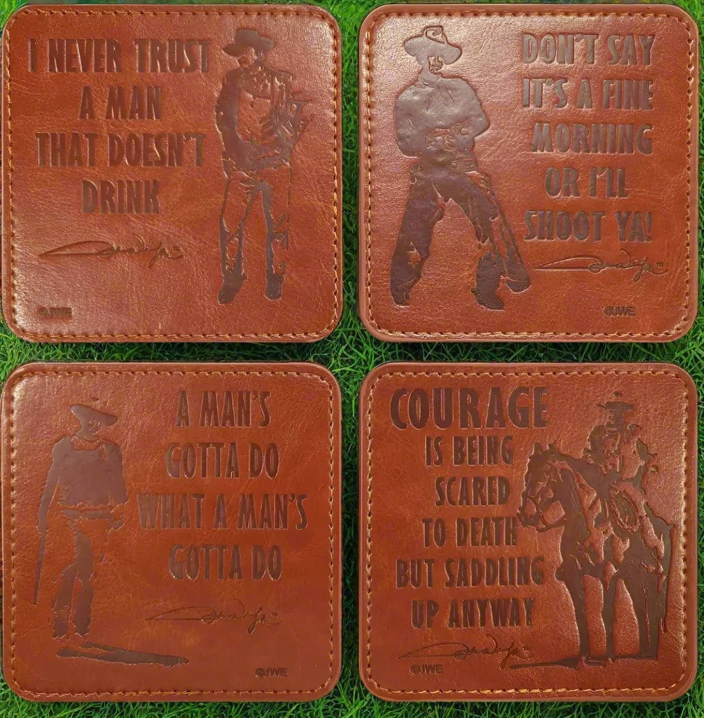 John Wayne Set of 4 Leather Coasters - The Whiskey Cave