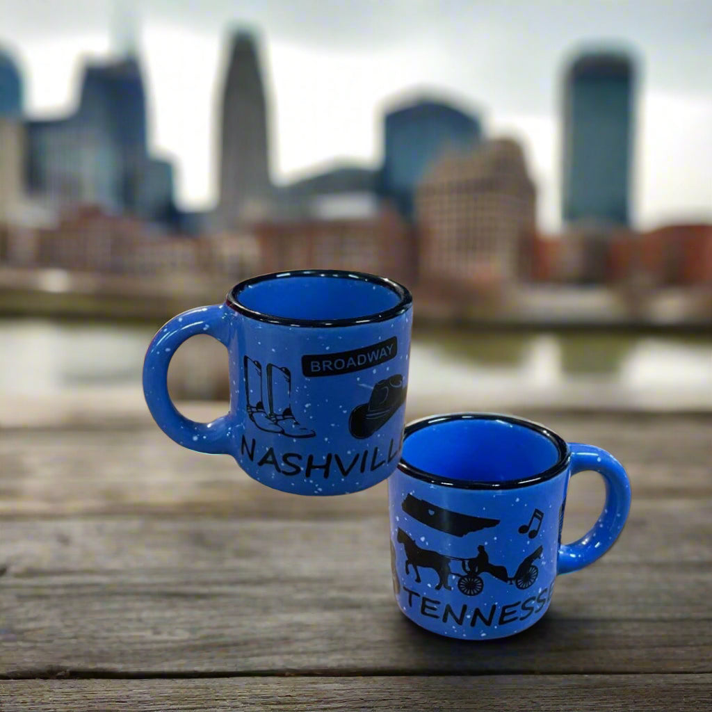 Mini 1/2 Ounce Ceramic Nashville Tennessee Shot Mug Blue - The Whiskey Cave