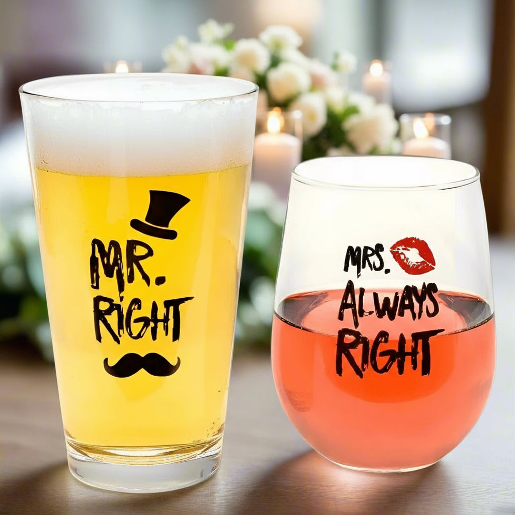 Mr. Right and Mrs. Always Right Glass Set - The Whiskey Cave