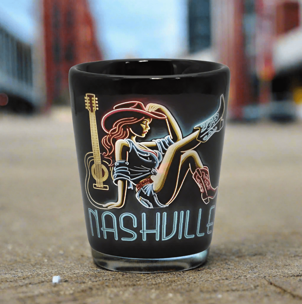 Nashville Neon Cowgirl Shot Glass - The Whiskey Cave