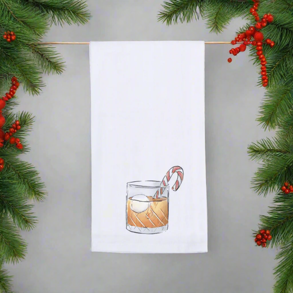 Rocks Glass Christmas 100% Cotton Bar Towel - The Whiskey Cave