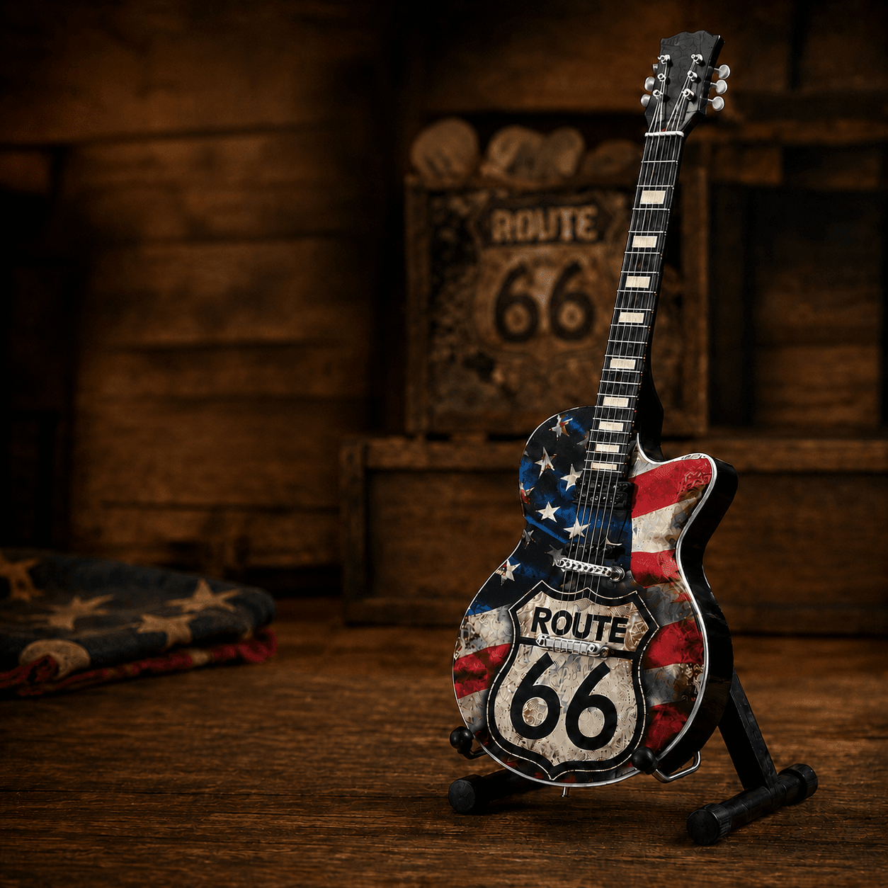 Route 66 Mini 10” Display Guitar with Stand - The Whiskey Cave