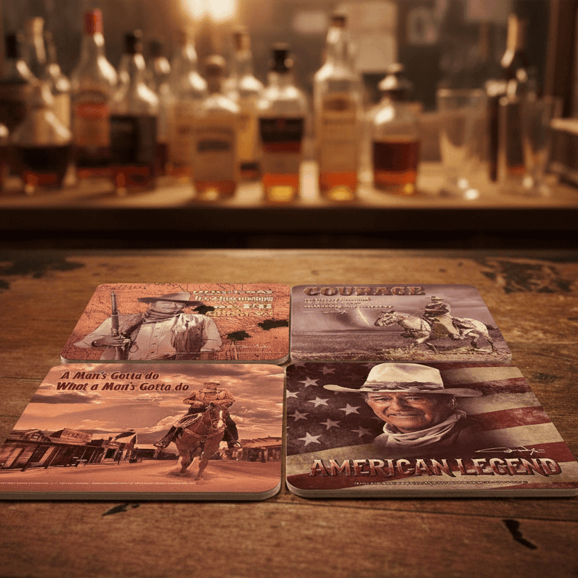 Set of 4 John Wayne Cork Backed Coasters - The Whiskey Cave