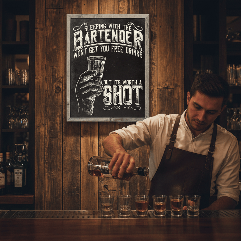 Sleeping with the Bartender Metal Sign - The Whiskey Cave