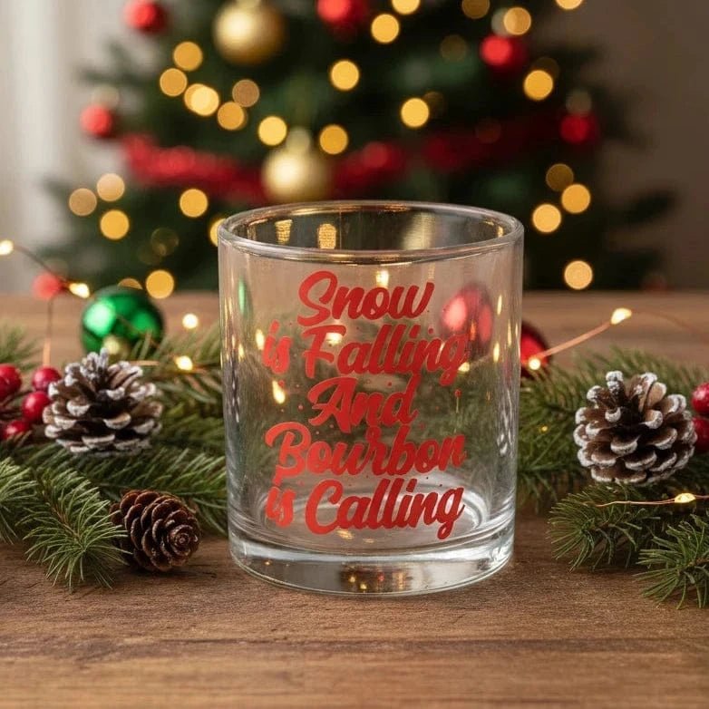 Snow is Falling and Bourbon is Calling Christmas Rocks Glass - The Whiskey Cave