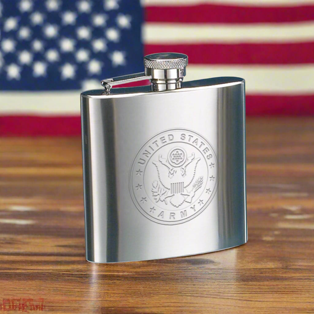 USA Army Stainless Steel Embossed Flask - The Whiskey Cave