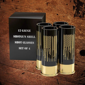 12 Gauge Shot Glasses Boxed Set of 4 Gun American Flag - The Whiskey Cave
