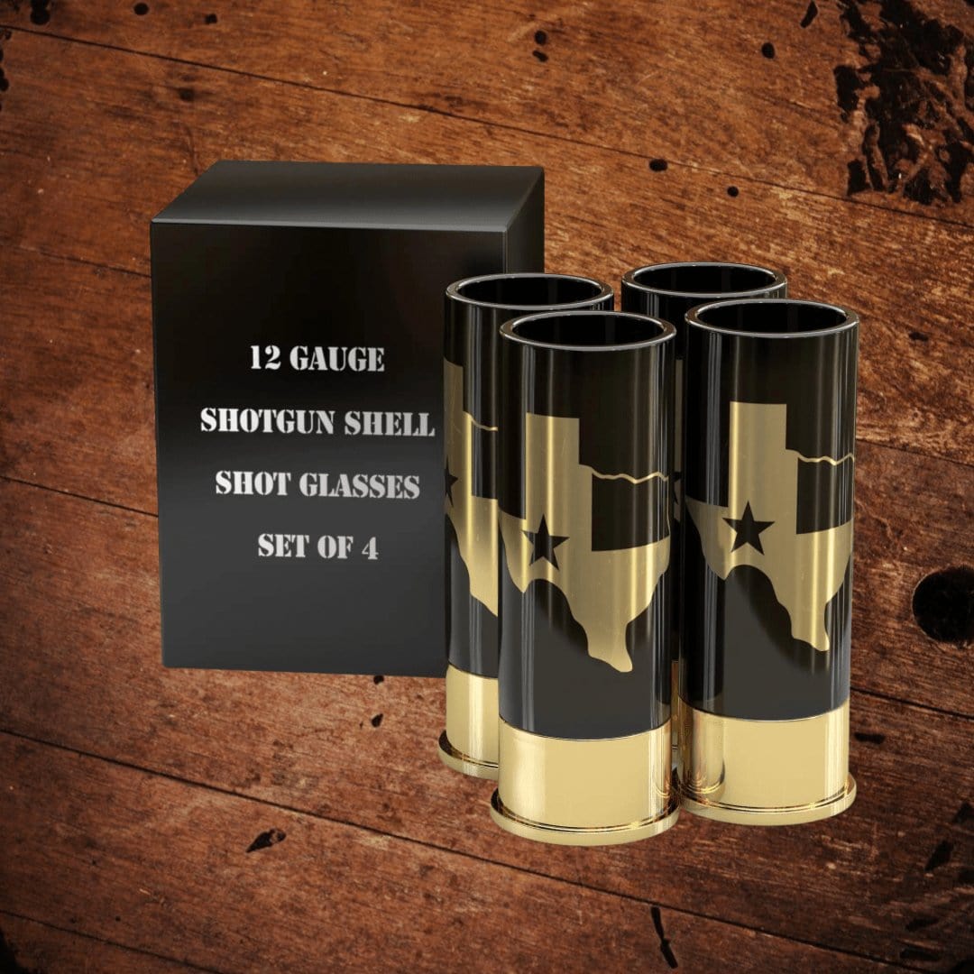 12 Gauge Shot Glasses Boxed Set of 4 State of Texas - The Whiskey Cave