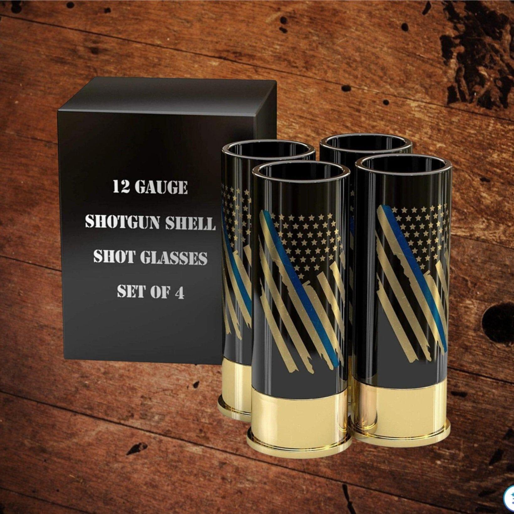 12 Gauge Shot Glasses Boxed Set of 4 Thin Blue Line - The Whiskey Cave