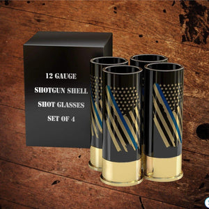 12 Gauge Shot Glasses Boxed Set of 4 Thin Blue Line - The Whiskey Cave