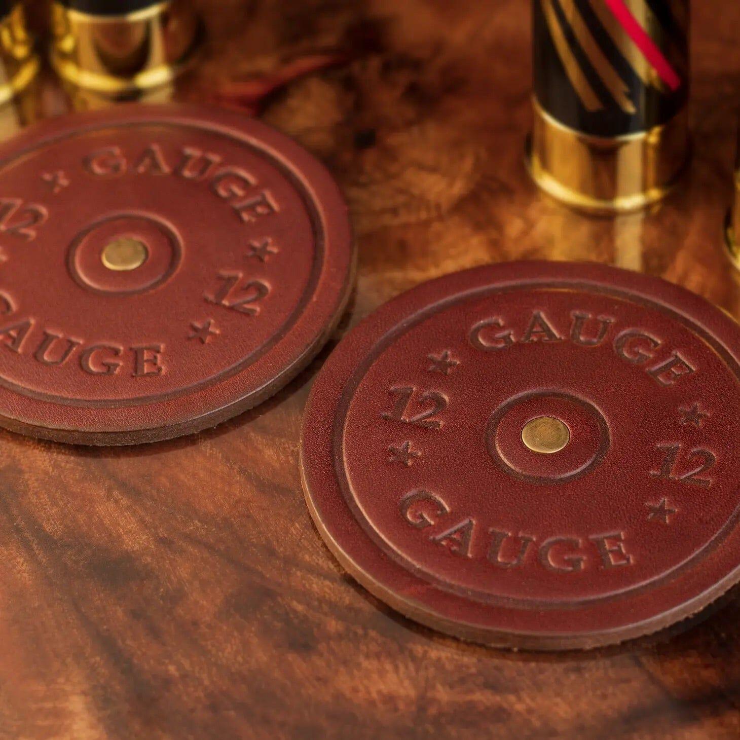 12 Gauge Style Leather Coasters - Set of 2 - The Whiskey Cave