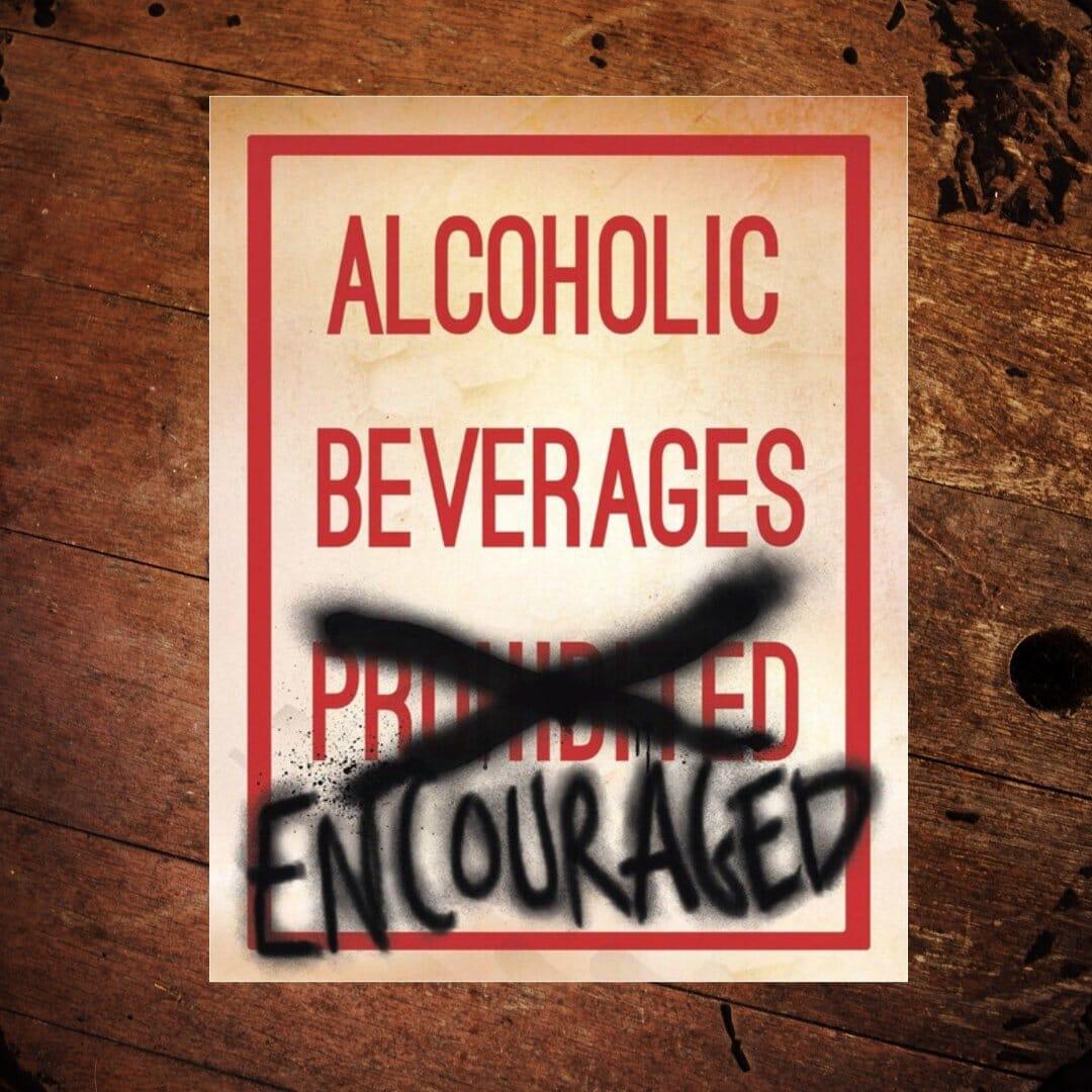 Alcoholic Beverages Encouraged Metal Sign - The Whiskey Cave