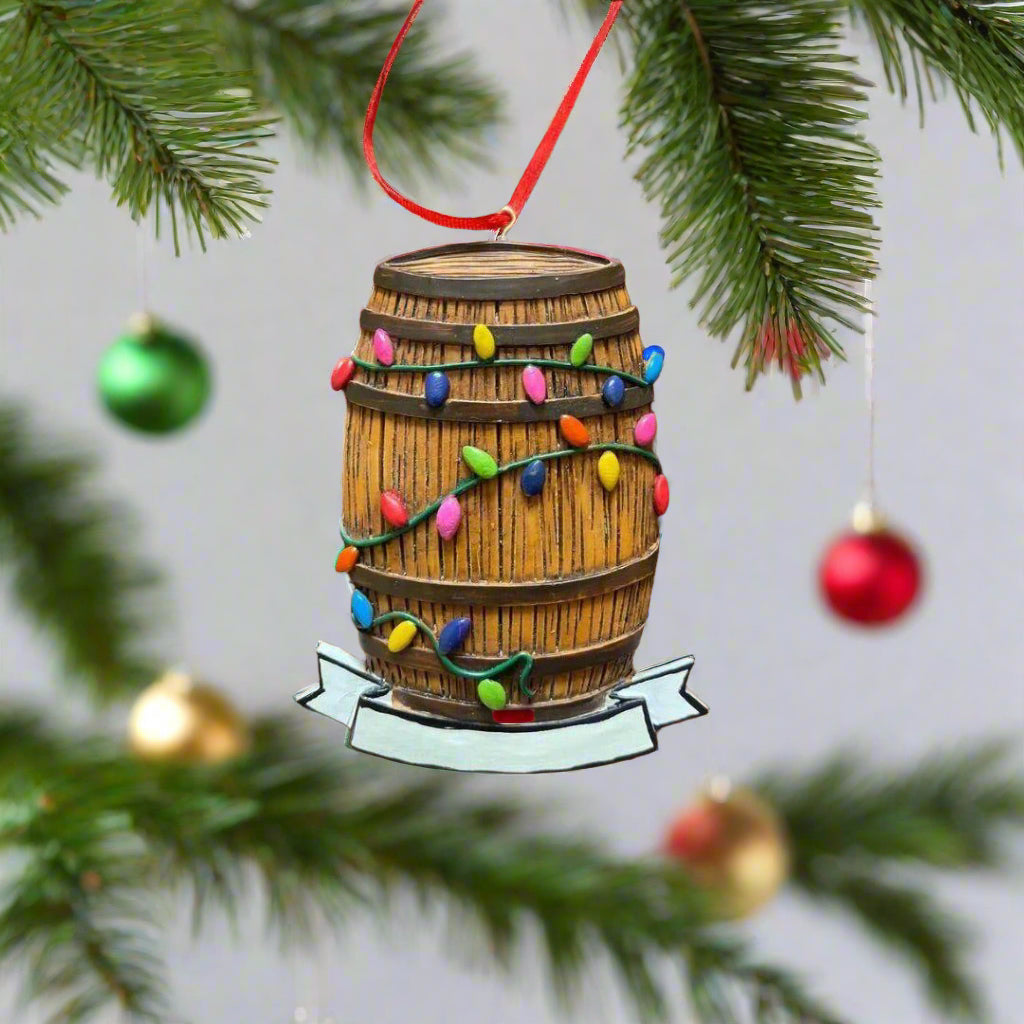 Barrel Ornament with Christmas Lights - The Whiskey Cave