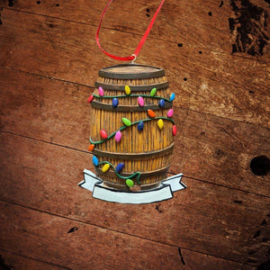 Barrel Ornament with Christmas Lights - The Whiskey Cave