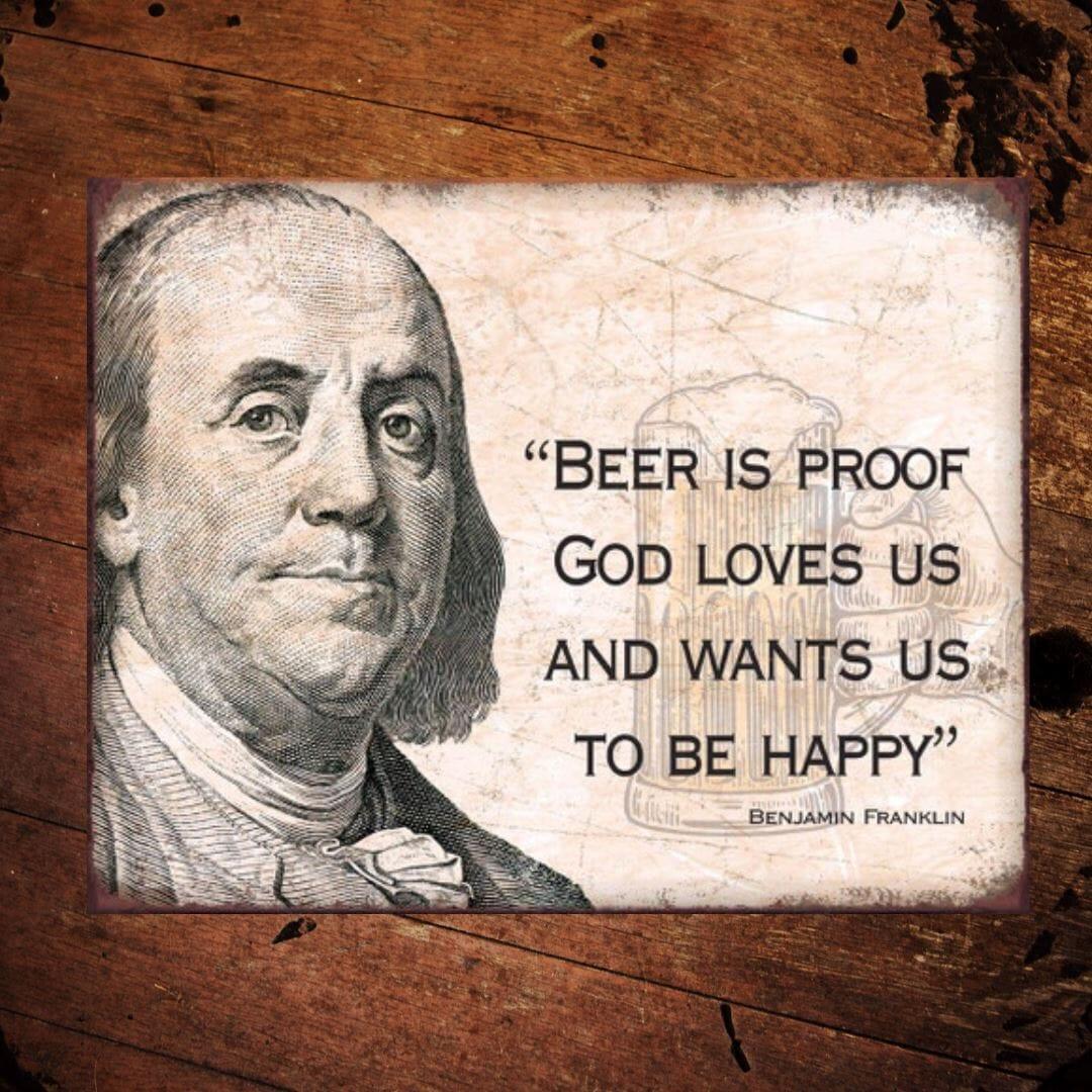 Benjamin Franklin Beer Metal Sign - The Whiskey Cave