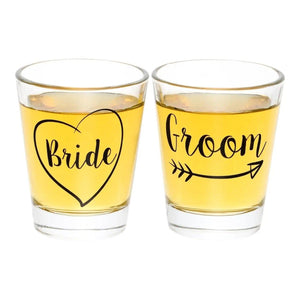 Bride and Groom Boxed Set of Clear Shot Glasses - The Whiskey Cave