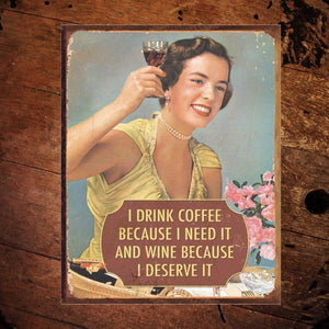 Coffee Wine Metal Sign - The Whiskey Cave