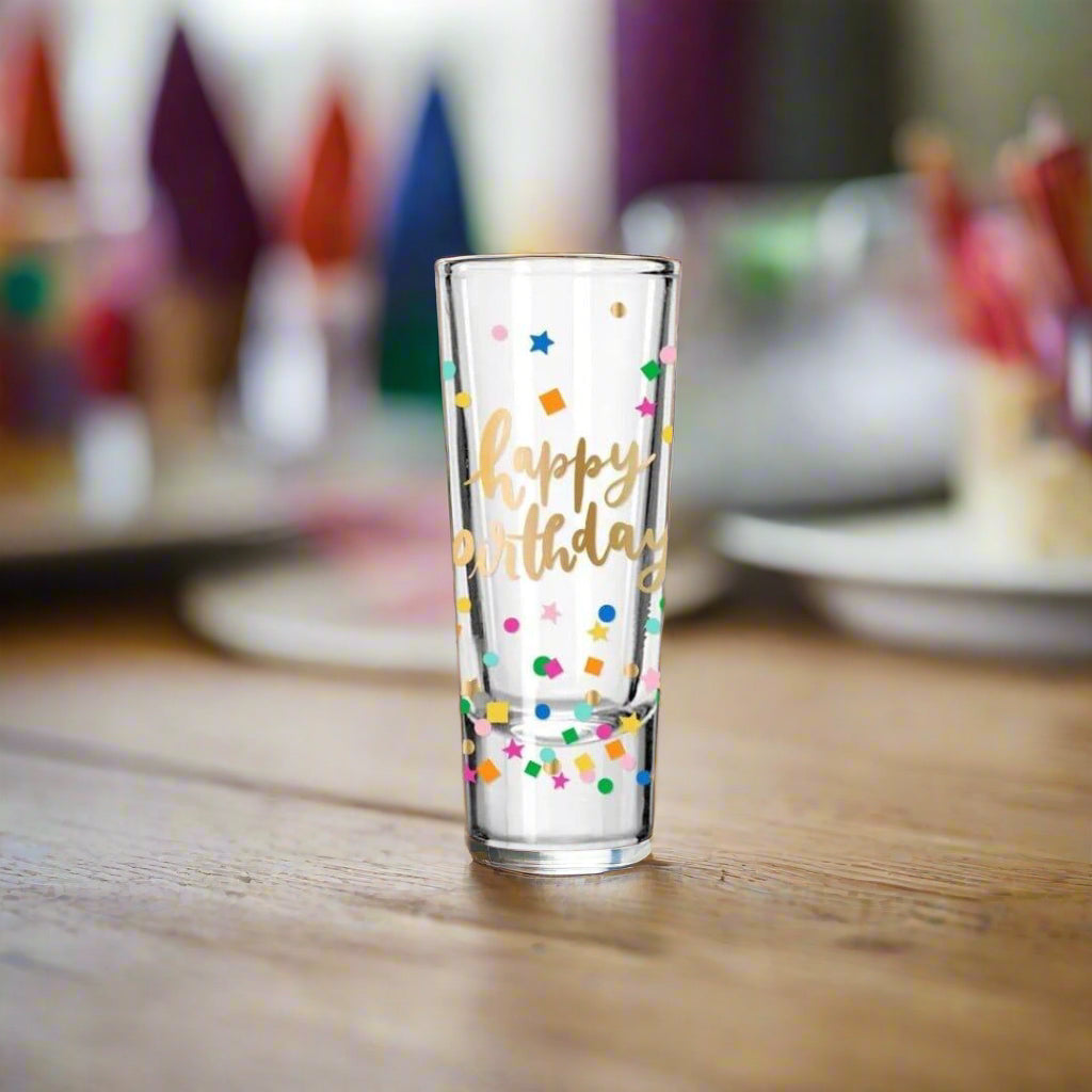 Colorful Happy Birthday Tall Shot - The Whiskey Cave