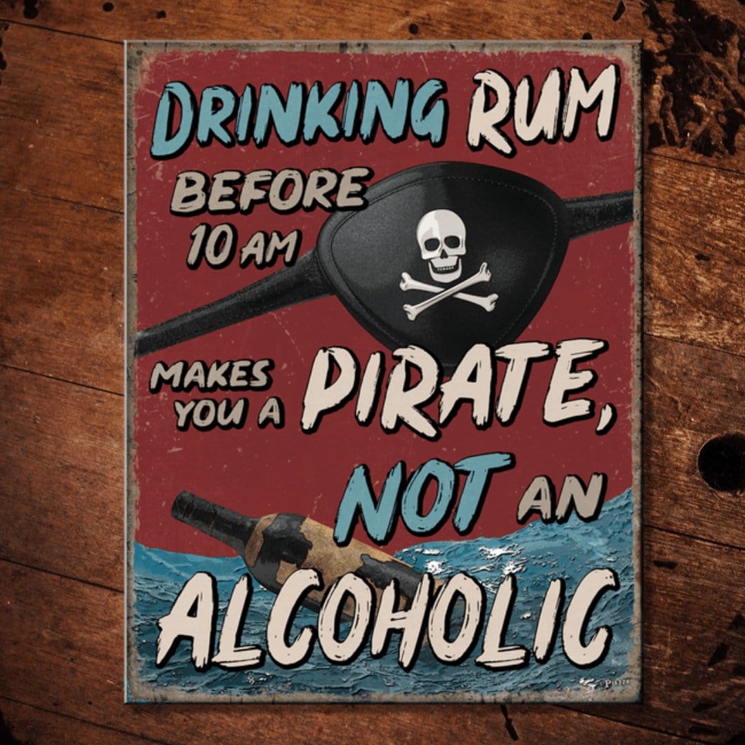Drinking Rum Pirate Metal Sign - The Whiskey Cave