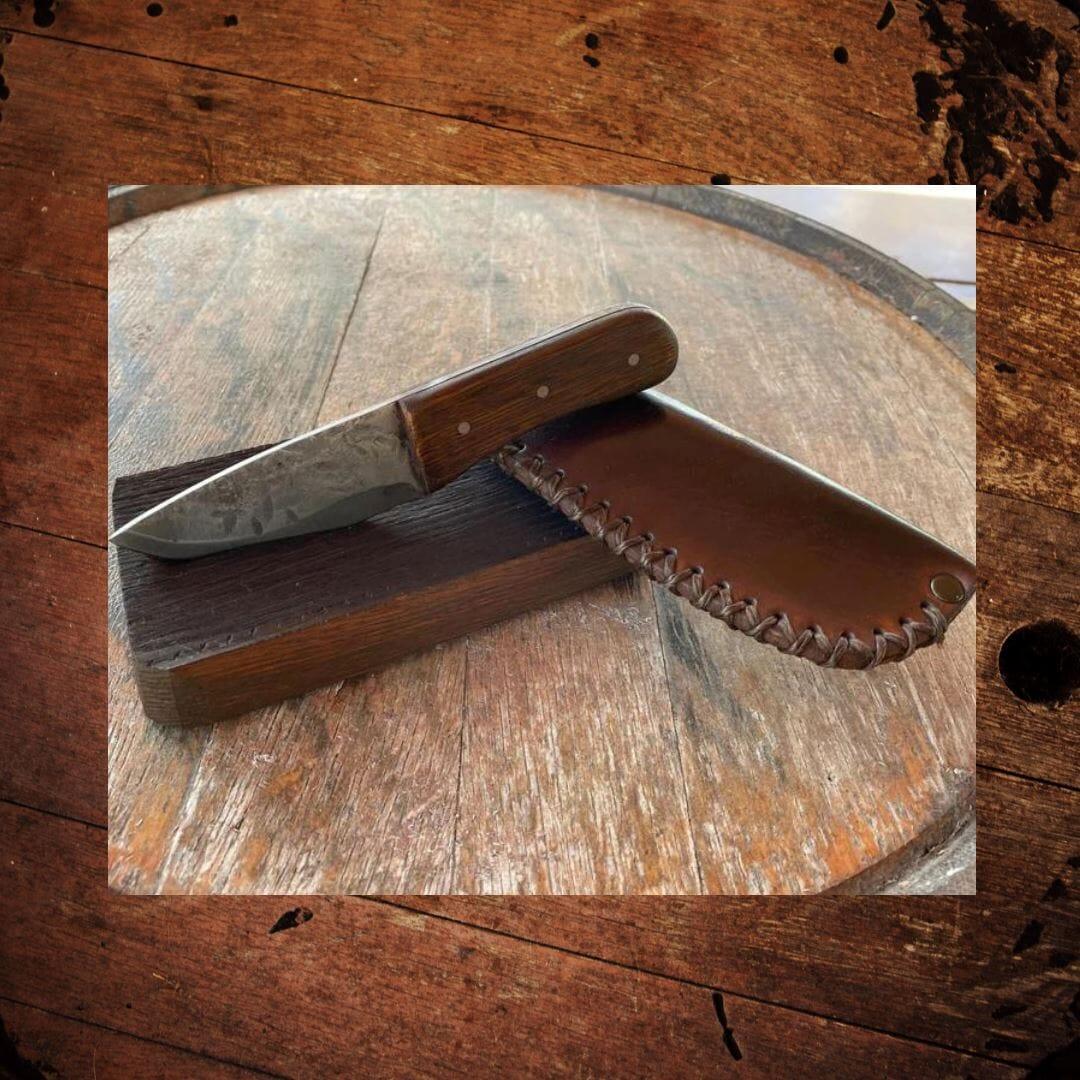 Hand Forged Skinner Knife with TN Whiskey Barrel Stave Handle - The Whiskey Cave