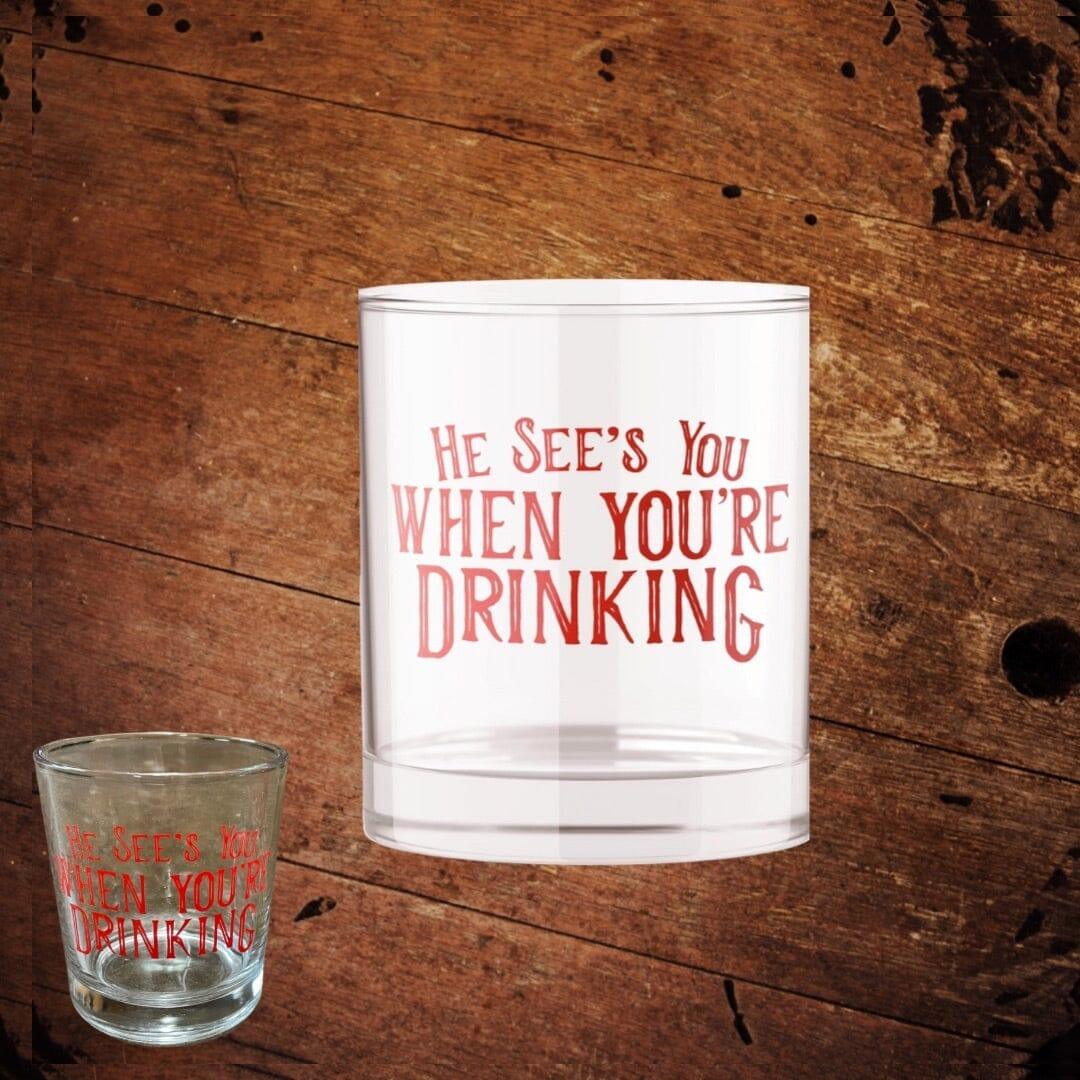 He Sees You When Your Drinking Christmas Rocks Glass - The Whiskey Cave