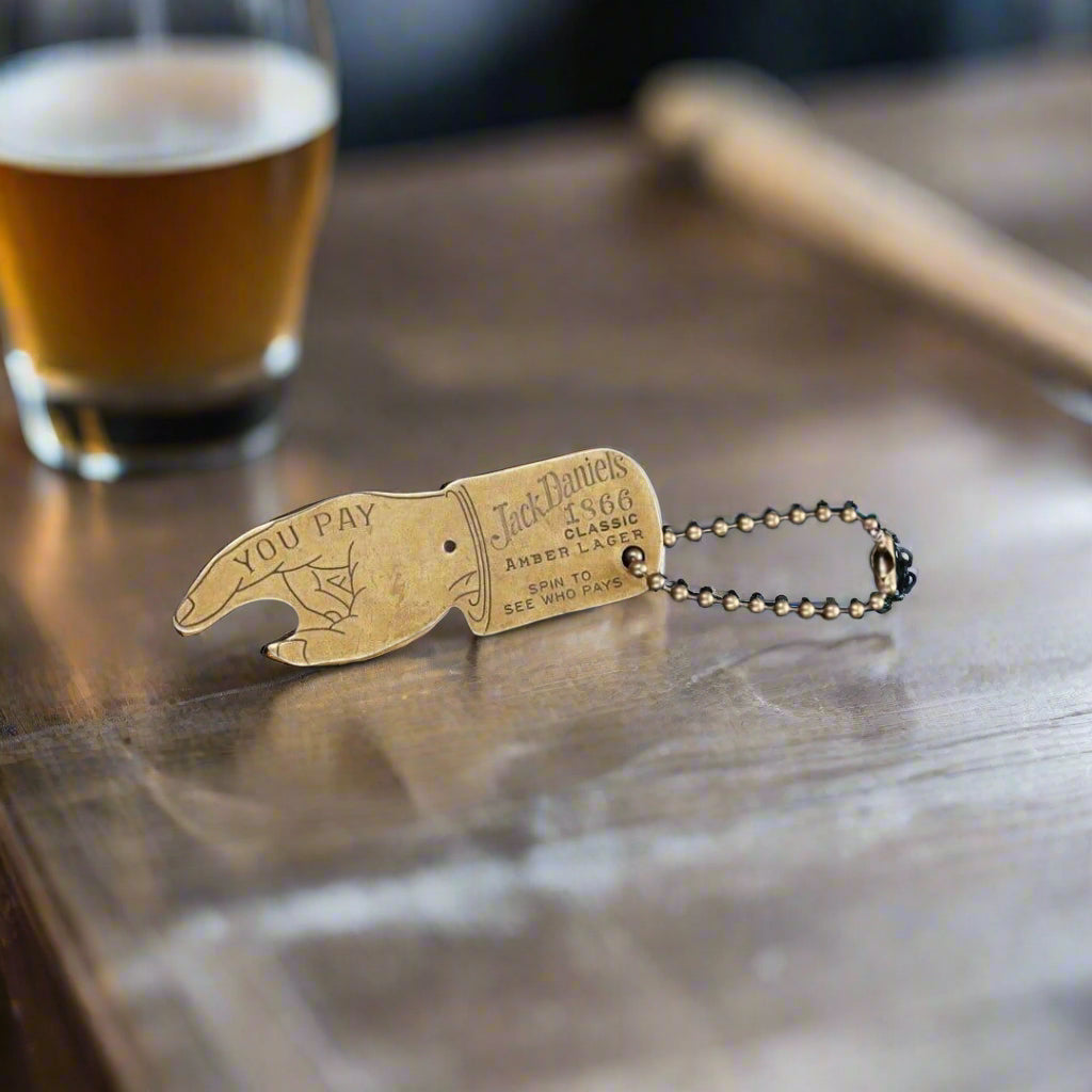 Arrow l Signまとめて Jack Daniels、BEER Jack Daniel's Beer Brass Key Ring Opener - The Whiskey Cave