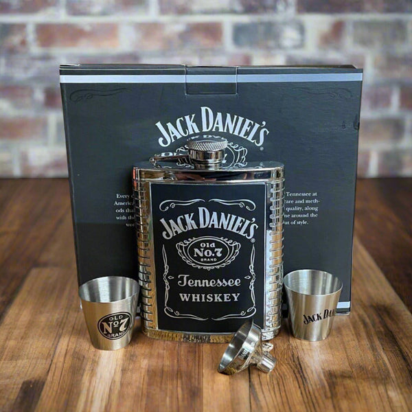 Jack Daniel's Black Label Flask with Shots - The Whiskey Cave