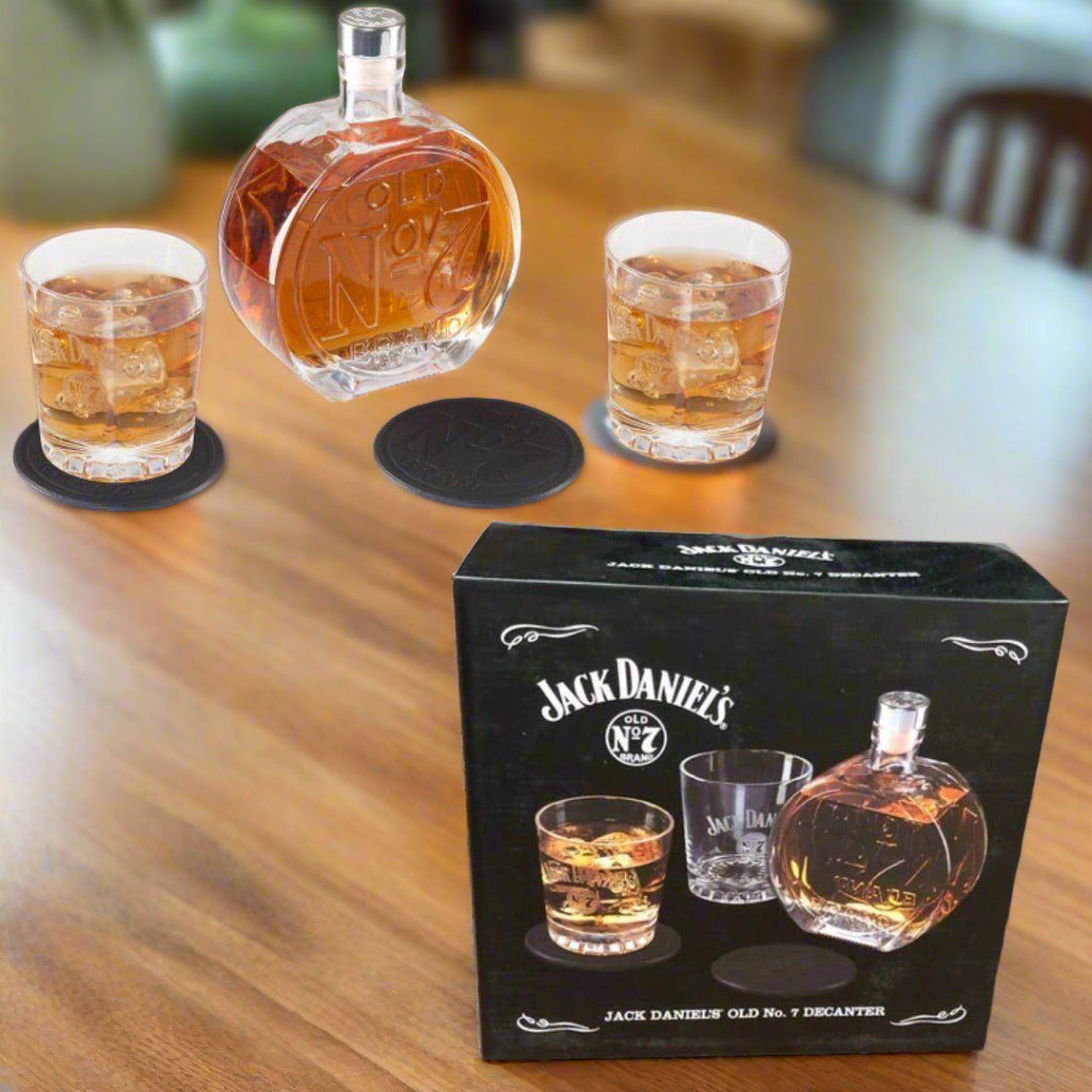 Jack Daniel's Decanter Set with 2 Rocks Glasses and Leather